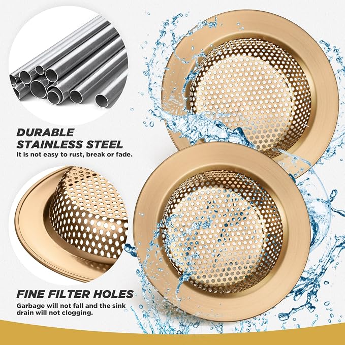 Retisee 2 Pcs Kitchen Sink Drain Strainer 4.4 Inch, Champagne Bronze - Image 5