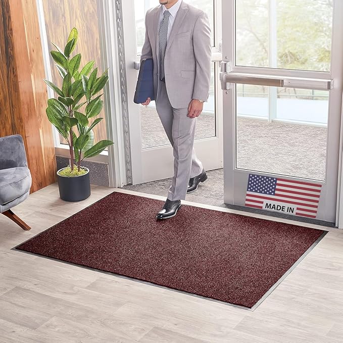 Consolidated Plastics Brush Dry Mat - Made in USA, Heavy-Duty Commercial DoorRug for Indoor/Outdoor Entryways, Non-Slip Backing for High-Traffic Areas (3' W x 6' L, Red)