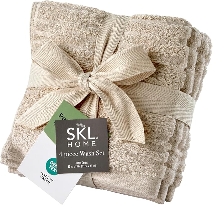 SKL Home CloudSoft Washcloth Set, 100% Cotton Luxury, Oatmeal | Premium by SKLHomebySaturdayKnightLtd