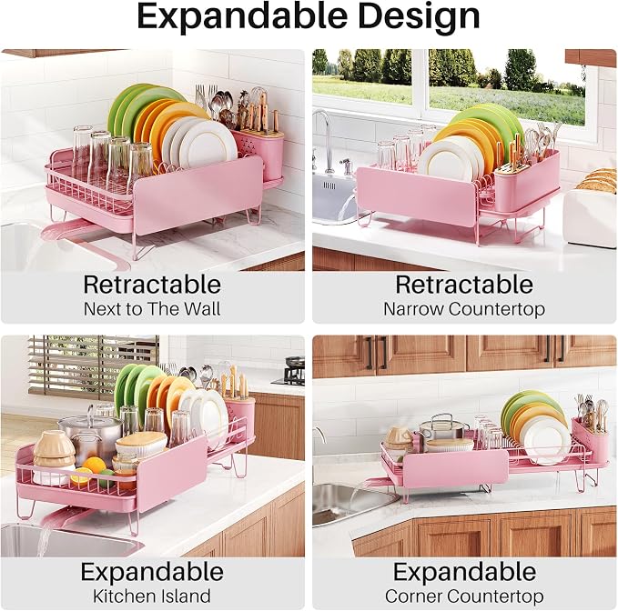 SNTD Large Dish Drying Rack for Kitchen Counter, Expandable, Adjustable Length - Image 3
