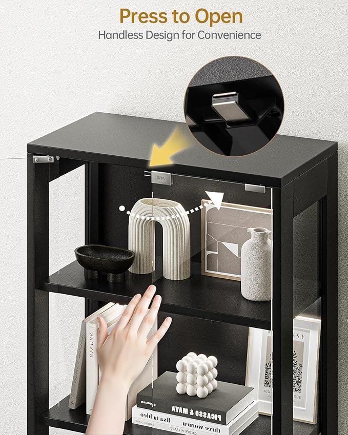 Glass Display Cabinet 2pcs, 65" Tall Display Case with RGB Lights Curio Cabinet with Glass Doors 4-Tier LED Storage Cabinet with Human Body Sensor & Press-To-Open for Collectibles Book Figure(Black)