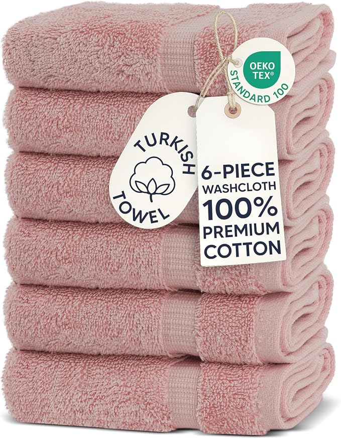 Chakir Turkish Linens 100% Cotton 6-Pack Washcloths 13x13, Oeko-Tex Certified by ChakirTurkishLinens
