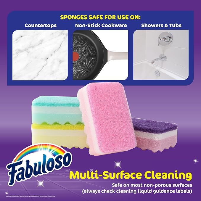 Fabuloso Scratch-Free Kitchen Dish Sponges, Rainbow Colors, scouring pad - Image 6