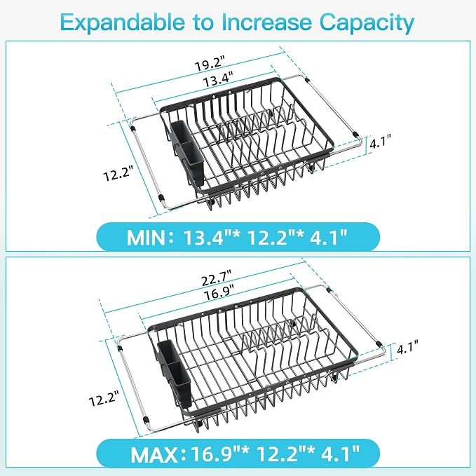 JASIWAY Gray Dish Drying Rack Over the Sink - Image 4