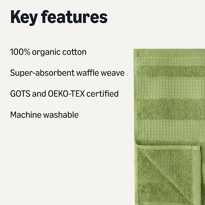 Amazon Basics Organic Cotton Waffle Kitchen Dish Cloths, Ultra Absorbent - Image 2