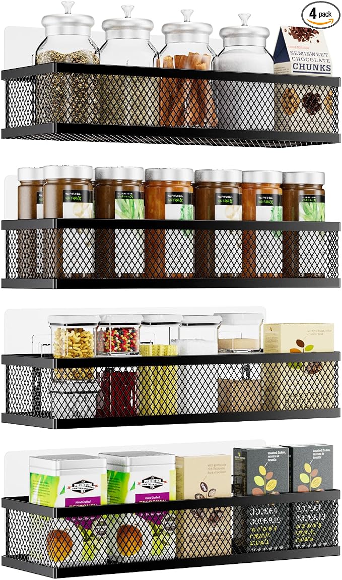 Spice Rack Wall Mount, 4 Pack Pantry Door Organizer & Hanging Storage Baskets by Umomi