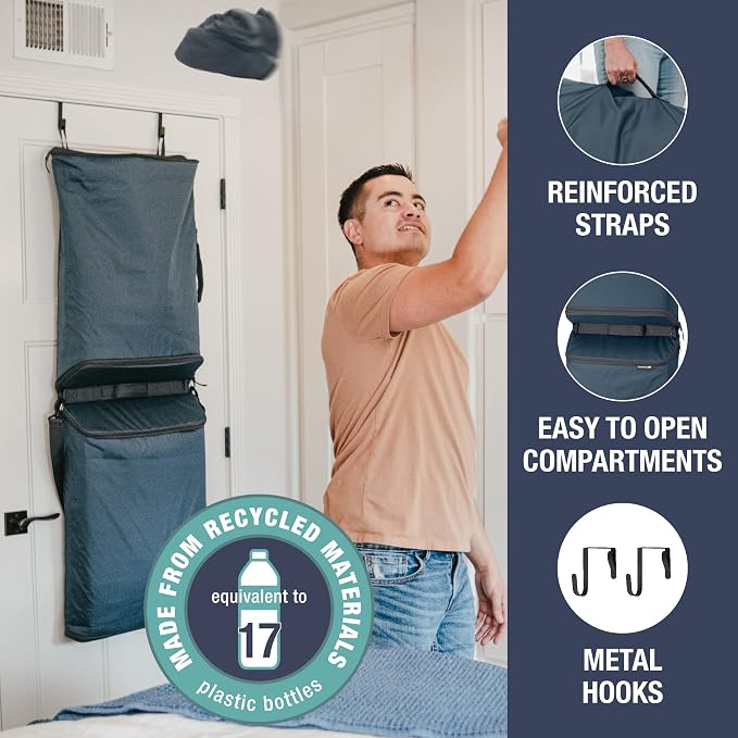 CleverMade Over-the-Door Double Laundry Hamper, 43L Laundry Organizer Ocean - Image 3