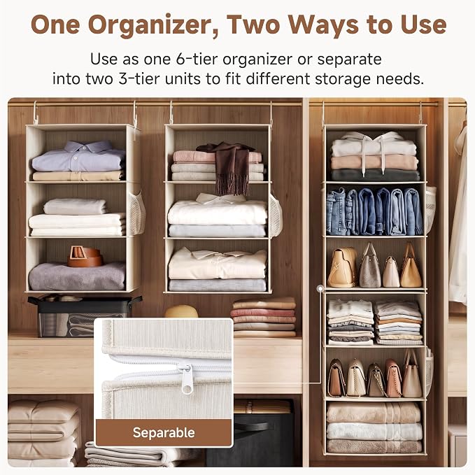 StorageWorks 6-Shelf Jumbo Closet Organizers, Two 3-Shelf Separable Hanging - Image 3