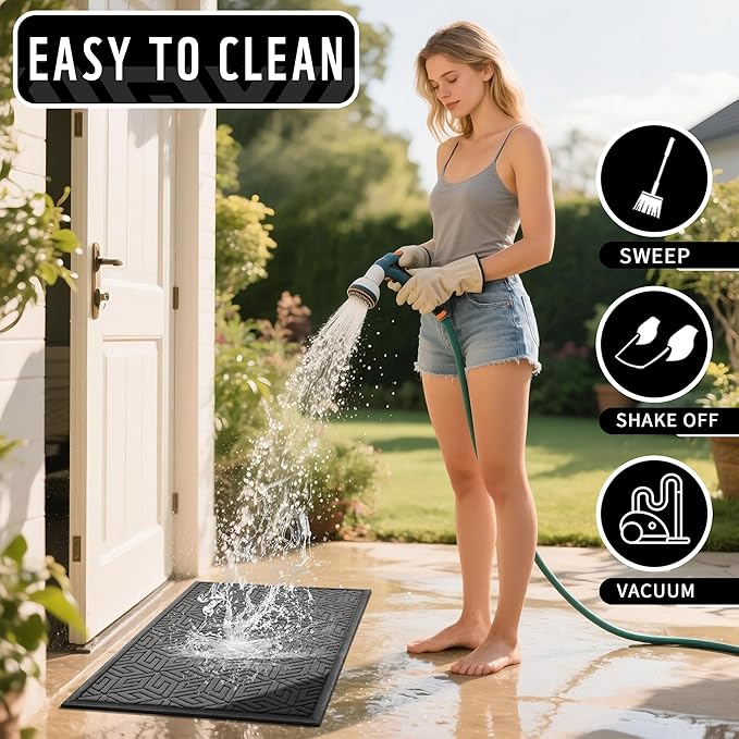 Yimobra Large Door Mat 36x24, All-Weather Waterproof Outdoor Mats for Front Door, Non Slip Rubber Doormat for Patio Proch Outside Entryway Indoor, Gray