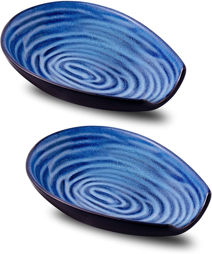 Hasense Spoon Rest for Kitchen Countertop and Stove Top, Stable Heat-resistant Spoon Holder for Home Kitchen Coffee Bar Cooking, Blue Utensil Rest for Spatula Ladles Tongs, 2 PCS