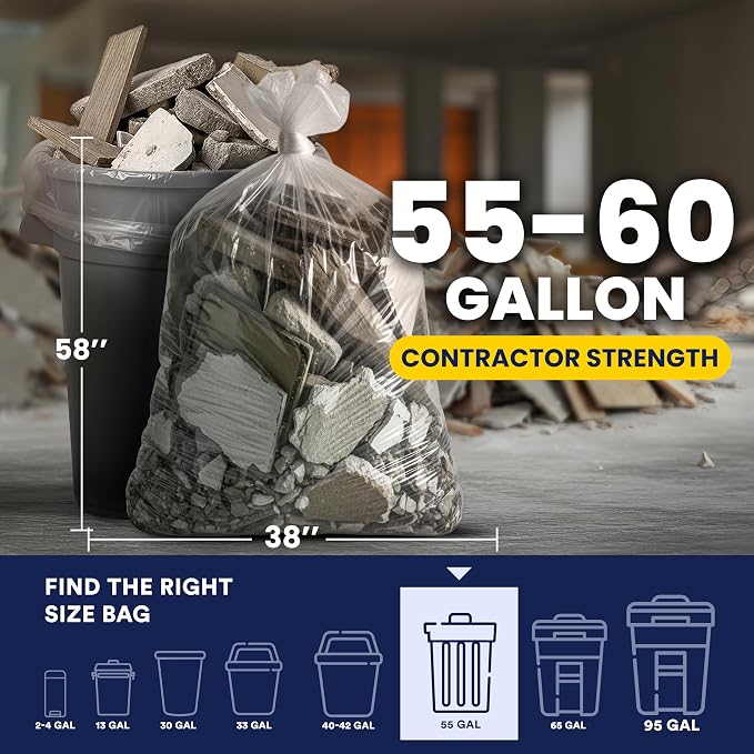Plasticplace Contractor Trash Bags 55-60 Gallon, Heavy Duty Garbage Bags - Image 3