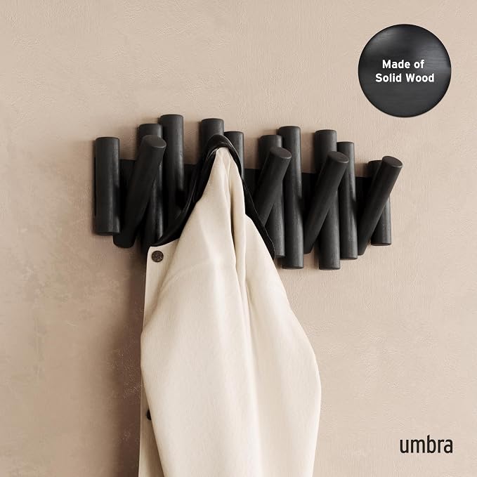 Umbra Picket Coat Rack, Wall Mount 5 Flip-Down Coat Hooks - Image 2