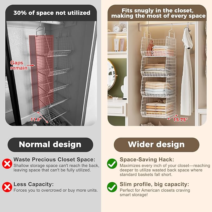 4" Extra Deeper Foldable Hanging Closet Organizer, Small Wire Cabinet Shelves - Image 3