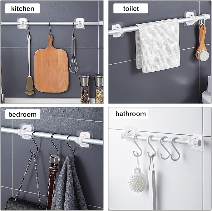 Self Adhesive No Drill Adjustable Curtain Rod Holder Hooks Brackets | Nail Free - Image 5