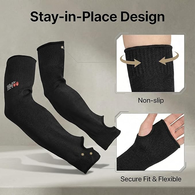 Arm Protectors For Thin Skin And Bruising, Cut Resistant Sleeves For Men Women, A5 Level Farmer Sleeve For Gardening (Black & Grey, 17.7 In - 2pairs)