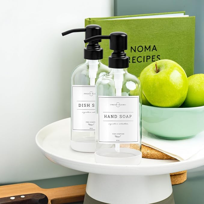 Vine Creations Clear Glass Soap Dispenser, 2 Pack Kitchen Soap Dispenser Set - Image 8