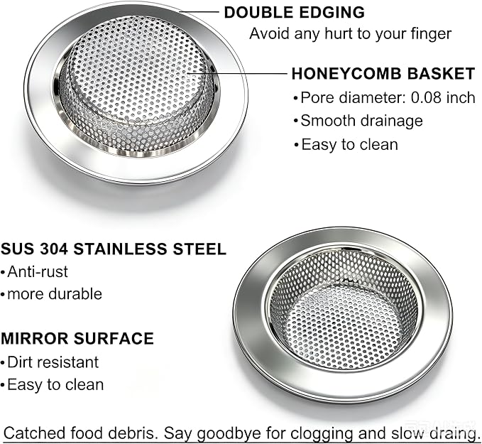 Seatery Kitchen Sink Drain Strainers/Filter/Screen/Basket Strainer, Stainless - Image 3