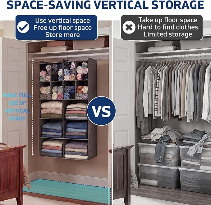 5 Tier Hanging Closet Organizer, 14 Compartments Dual Row Storage, 3 Sturdy - Image 5