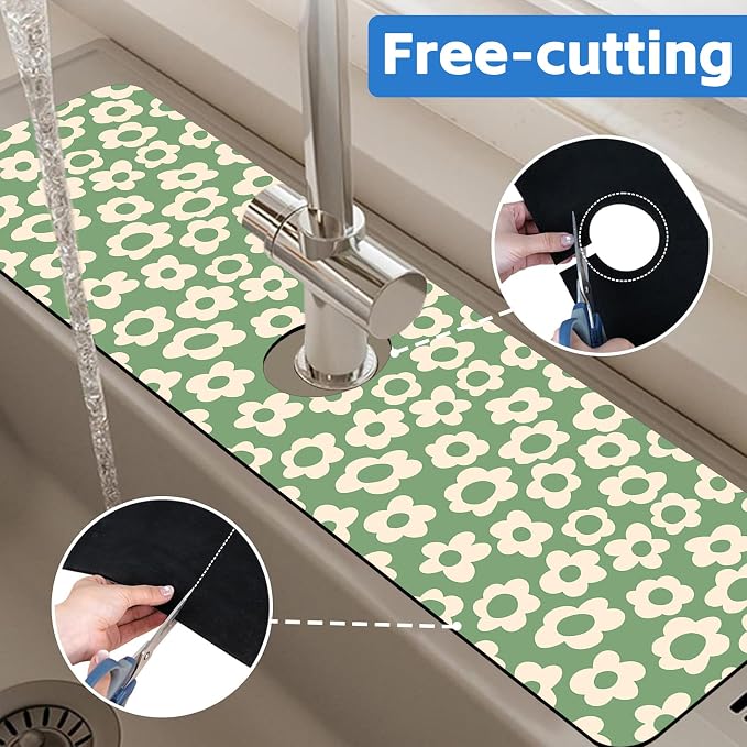 Vintage Groovy Flowers Sink Faucet Absorbing Mat Splash Guard Behind Faucet - Image 7
