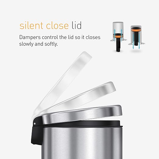 simplehuman Round Step Can, 4.5L / 1.2 Gallon Compact Bathroom Trash Can - Image 5
