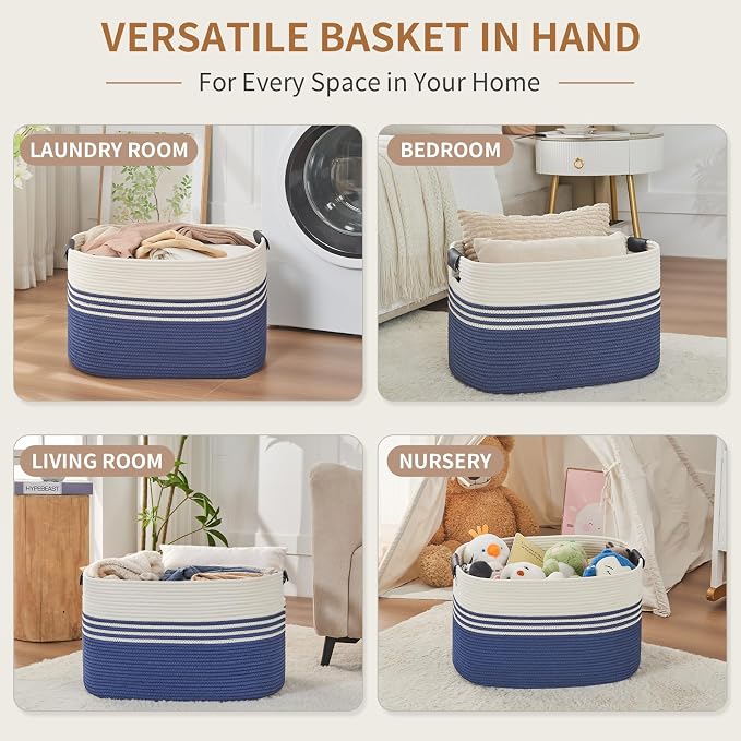 Laundry Hamper with Handles, 72L Rope Laundry Basket - Image 4