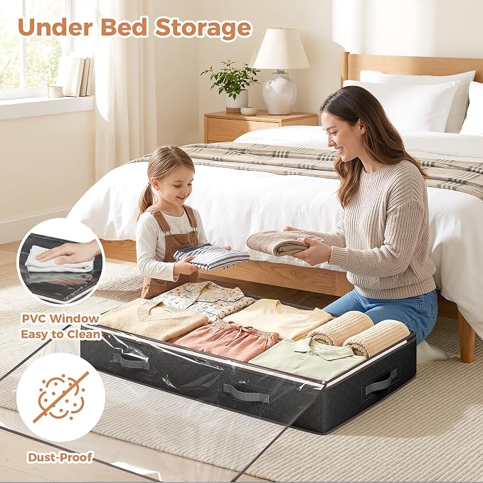 95L Under Bed Storage Containers, 6 Pack Clothes Storage Bins | Foldable - Image 2