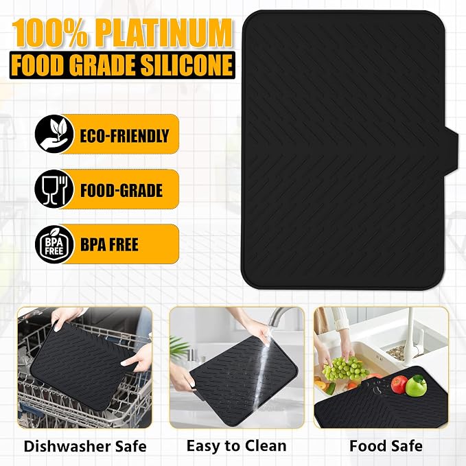 Silicone Dish Drying Mat with Built-in Drain Lip - Image 8