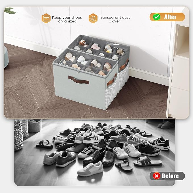 2 Pack Shoe Organizer for Closet, Foldable Shoe Storage - Image 3