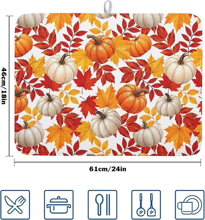 Fall Pumpkin Dish Drying Mat for Kitchen Counter 18x24 Inch Autumn Pumpkins - Image 2