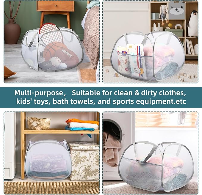 2 Pack Collapsible Laundry Baskets, 90L Large Foldable Laundry Basket, Durable - Image 7