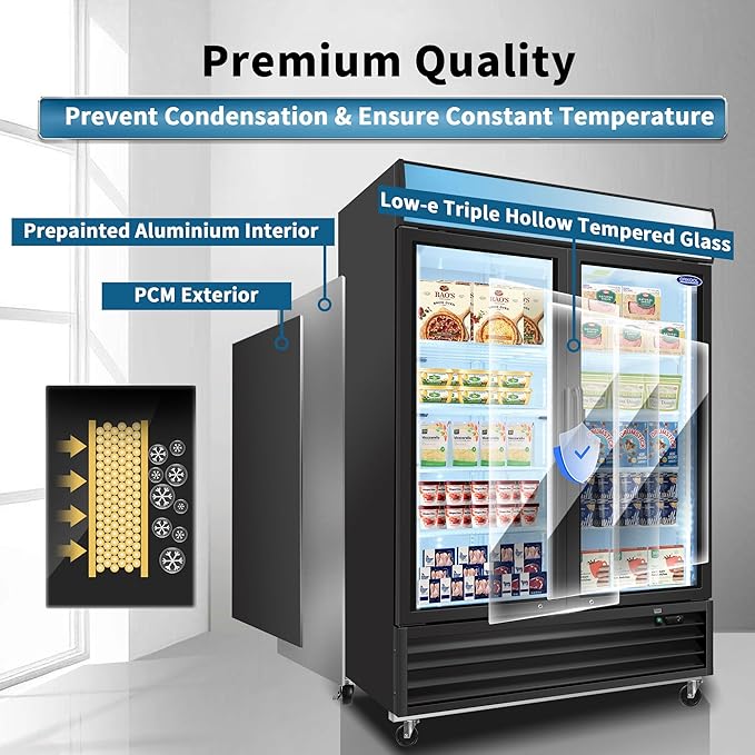 Glass Door Merchandiser Freezer 44.7 Cu.ft Swing Door Commercial Reach-In Display Freezers with LED Top Panel Upright Freeze Storage (2 Door)