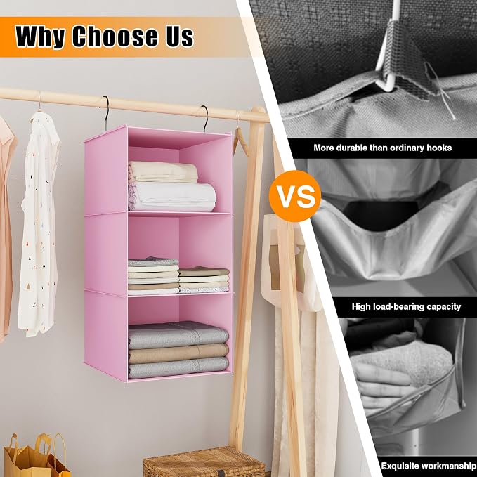Hanging Closet Organizer 3-Shelf, Oxford Fabric Wardrobe Storage, shoes & - Image 8