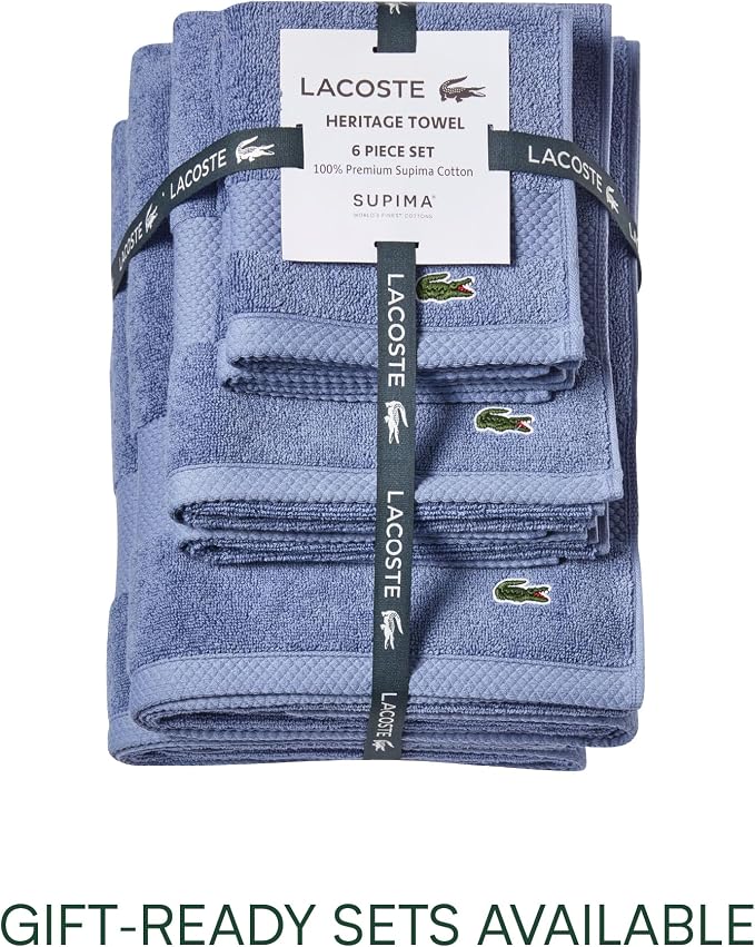 Lacoste Heritage 100% Supima Cotton Bath Towel 30" x 54", Light Denim | Highly - Image 5