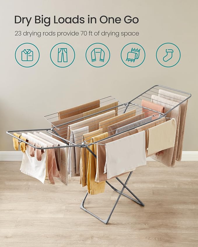 SONGMICS Clothes Drying Rack, Heavy Duty, 4 Gullwings | Laundry Drying Rack - Image 3