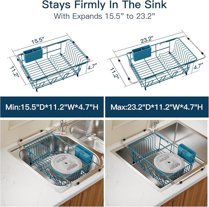 Blue Dish Drying Rack Over Sink - Image 3