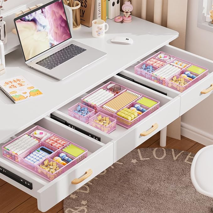 Marbrasse Mesh Desk Drawer Organizer Tray 3 Packs, 9 Adjustable Compartments - Image 5