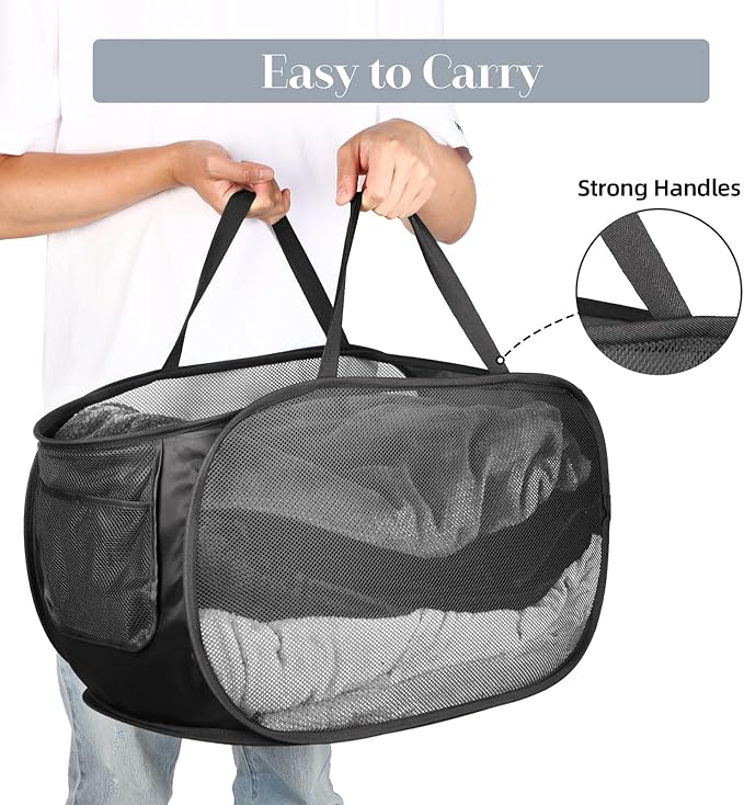 Durable Collapsible Laundry Baskets, Mesh Pop Up Laundry Hamper - Image 5