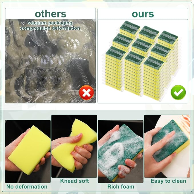 90Pack Individually Wrapped Sponges Uncompressed Kitchenware | Dishwashing Non - Image 4