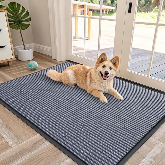 OLANLY Front Door Mat Indoor Outdoor Entrance, Waterproof Heavy Duty Doormat, Fade Resistant, Low Profile, Easy Clean Patio Porch Welcome Floor Mats for Entry, 47x32, Ash Grey