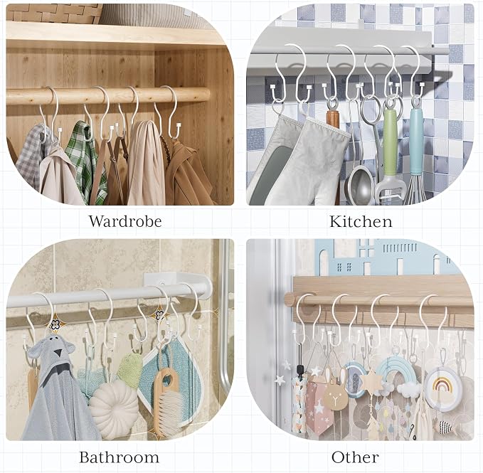 Bathway White Shower Curtain Hooks Shower Curtain Rings - Image 7