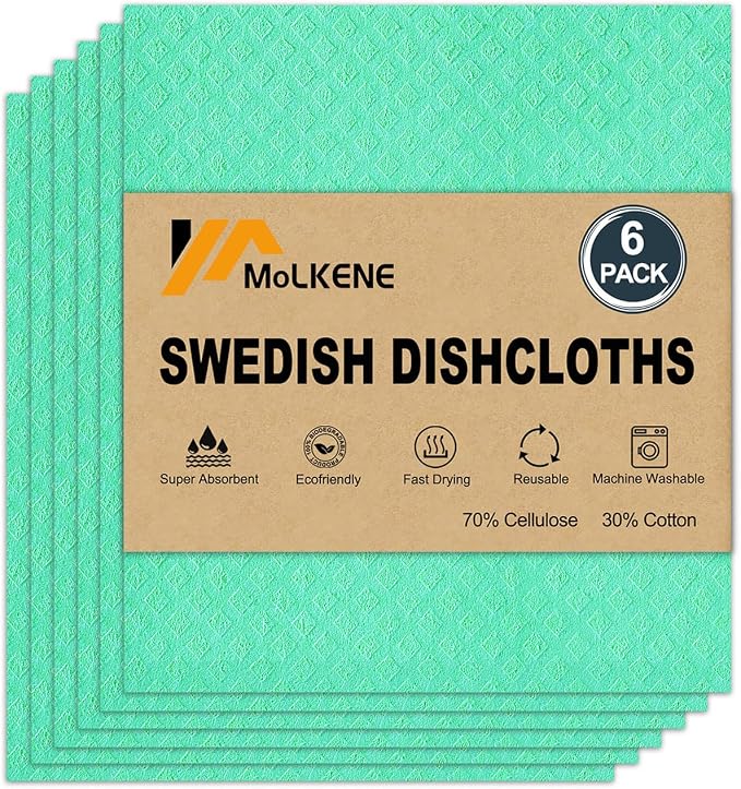 MoLKENE Swedish Dishcloths for Kitchen, 6 Pack Cellulose Sponge Cloths | by MoLKENE