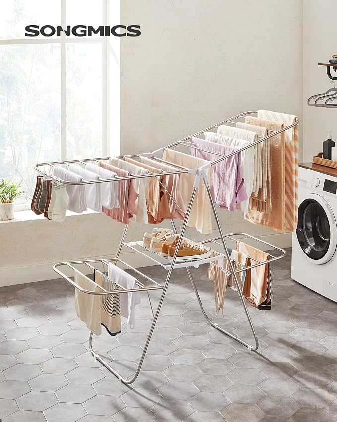 SONGMICS Clothes Drying Rack, Foldable 2-Level Laundry Drying Rack | - Image 2