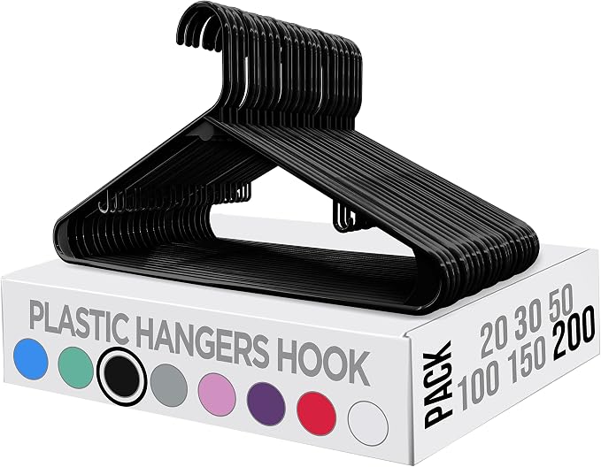 Utopia Home Plastic Hangers 200 Pack – Built-in Strap Hooks Black | Space - Image 6