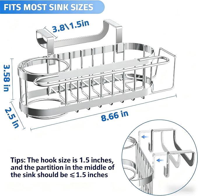 Cisily Kitchen Sink Caddy Sponge Holder in The Sink, Stainless Steel Kitchen - Image 5