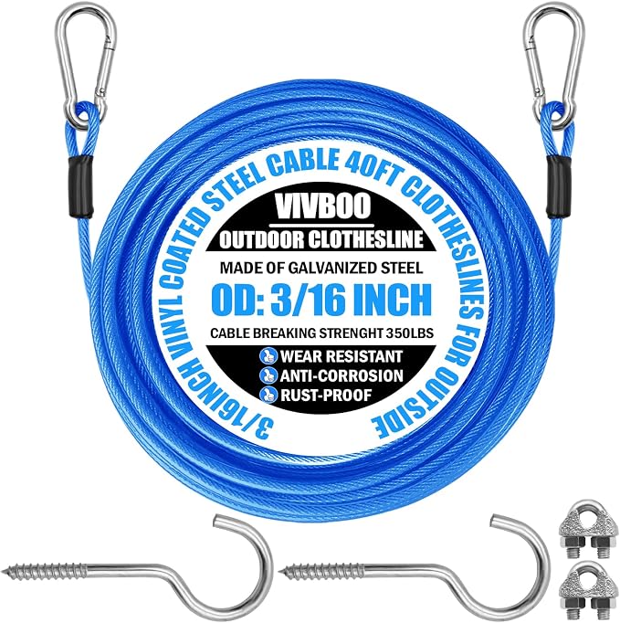 Clothes Line Outdoors 40ft Fixed by VIVBOO
