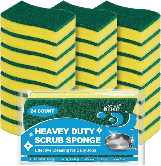 HOMEXCEL 24PK Sponges Kitchen, Heavy Duty Dish Scrubber Sponge by HOMEXCEL