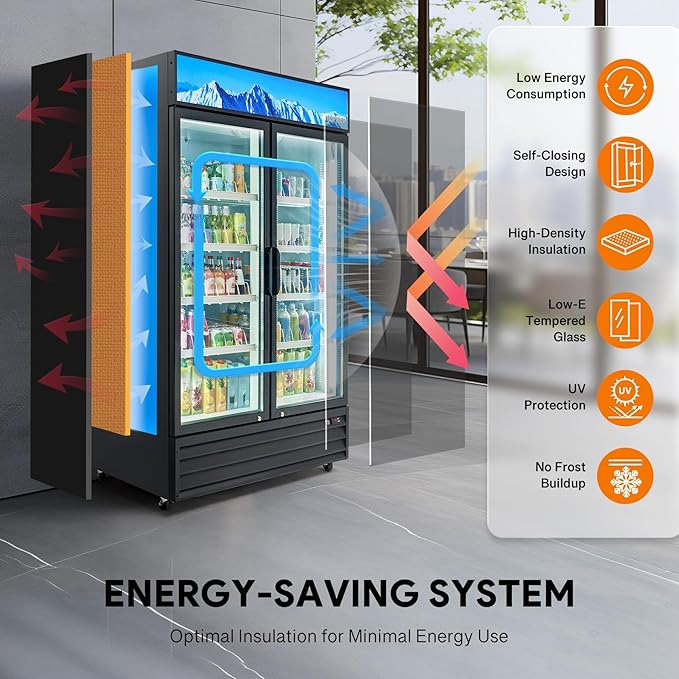 Wilprep Two Door Commercial Refrigerator, 40 cu. ft. Swing Door Merchandiser Refrigerator with Tempered Glass & LED Lighting, ETL Listed Fog Free Beverage Display Refrigerator for Office Bar Store…