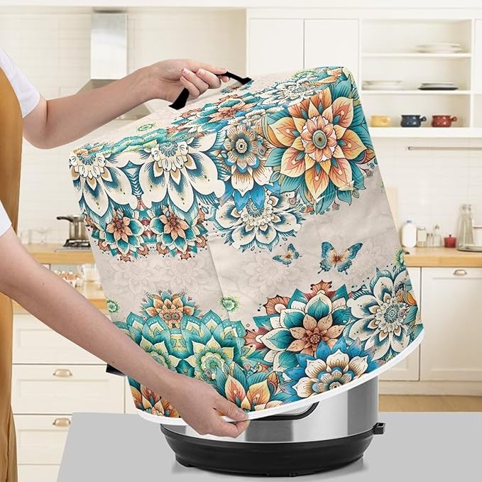 8 Quart Pressure Cooker Cover Air Fryer Accessories, Stain Resistant Washable Electric Appliance Cover with Pockets for Home Kitchen Decor, Boho Flower Butterfly