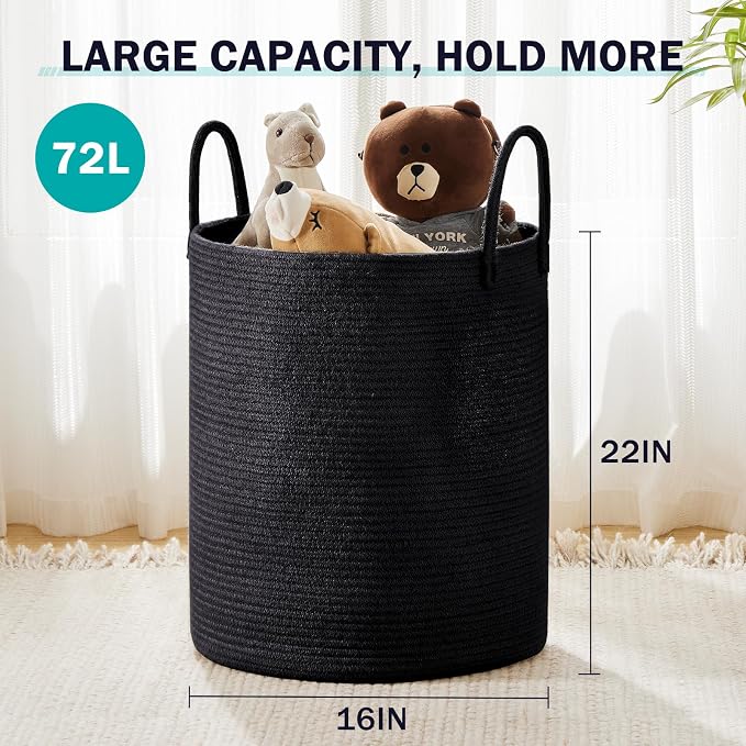 YOUDENOVA Woven Rope Laundry Hamper Basket, 72L Blanket Basket - Image 3