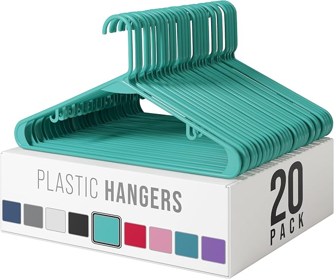 Plastic Hangers 20 Pack Aqua by Neaterize
